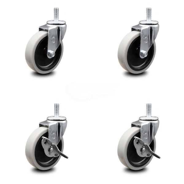 Service Caster 4 Inch Thermoplastic Wheel 1/2 Inch Threaded Stem Caster Set with 2 Brakes SCC SCC-TS05S410-TPRS-121315-2-SLB-2 - main